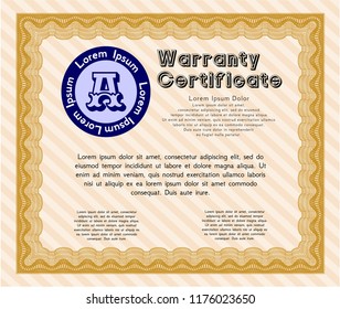 Orange Retro Warranty Certificate template. With guilloche pattern. Modern design. Vector illustration. 