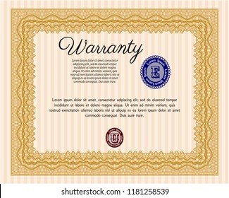 Orange Retro Warranty Certificate template. Customizable, Easy to edit and change colors. With complex background. Sophisticated design. 