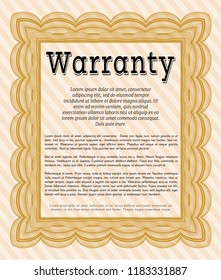 Orange Retro Warranty Certificate template. With guilloche pattern and background. Vector illustration. Artistry design. 