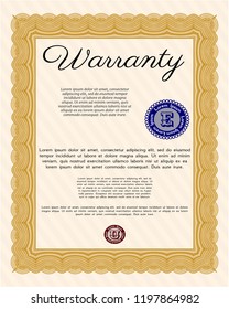 Orange Retro Warranty Certificate template. With background. Artistry design. Vector illustration. 