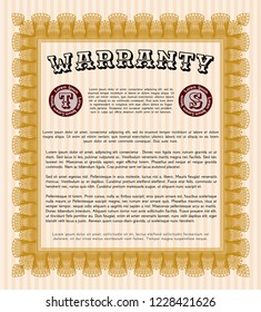 Orange Retro Warranty Certificate template. Complex background. Cordial design. Detailed. 