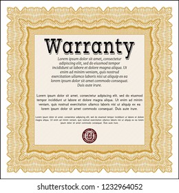 Orange Retro Warranty Certificate template. Money style design. With linear background. Detailed. 