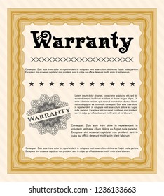 Orange Retro Warranty Certificate template. Complex background. Detailed. Money style design. 