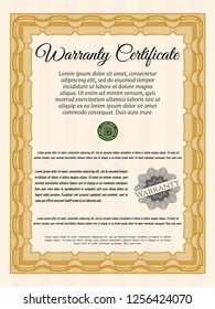 Orange Retro Warranty Certificate template. Customizable, Easy to edit and change colors. With background. Beauty design. 