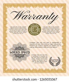 Orange Retro Warranty Certificate template. With complex linear background. Artistry design. Vector illustration. 