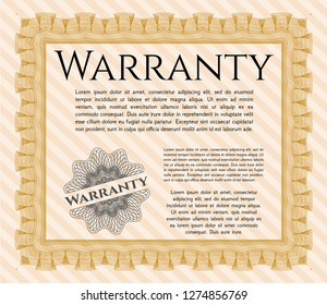 Orange Retro Warranty Certificate template. With great quality guilloche pattern. Customizable, Easy to edit and change colors. Money design. 