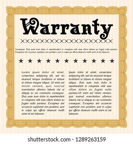 Orange Retro Warranty Certificate template. With guilloche pattern and background. Vector illustration. Good design. 