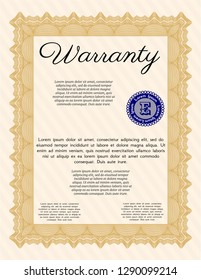 Orange Retro Warranty Certificate template. Complex background. Perfect design. Vector illustration. 