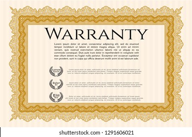 Orange Retro Warranty Certificate template. Customizable, Easy to edit and change colors. With complex background. Nice design. 