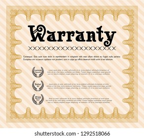 Orange Retro Warranty Certificate template. Perfect design. Vector illustration. With linear background. 