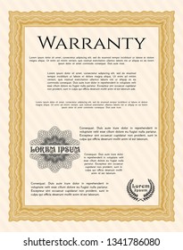 Orange Retro Warranty Certificate template. Money Pattern. Customizable, Easy to edit and change colors. With background. 