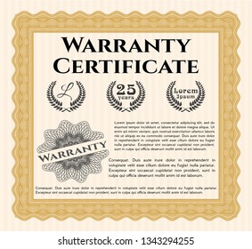 Orange Retro Warranty Certificate template. Vector illustration. Complex background. Nice design. 