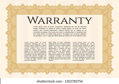 Orange Retro Warranty Certificate template. Retro design. Detailed. Complex background. 