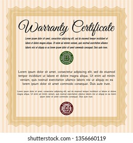 Orange Retro Warranty Certificate template. Vector illustration. With quality background. Good design. 