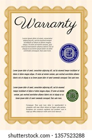 Orange Retro Warranty Certificate template. Artistry design. With guilloche pattern and background. Detailed. 