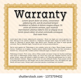 Orange Retro Warranty Certificate template. With great quality guilloche pattern. Nice design. Detailed. 