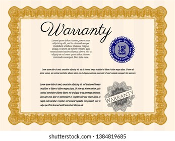 Orange Retro Warranty Certificate template. Printer friendly. Customizable, Easy to edit and change colors. Artistry design. 