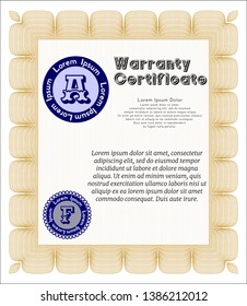 Orange Retro Warranty Certificate template. With quality background. Money style design. Customizable, Easy to edit and change colors. 