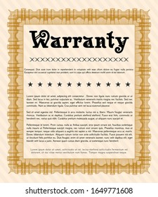 Orange Retro Warranty Certificate template. Cordial design. Customizable, Easy to edit and change colors. With linear background. 