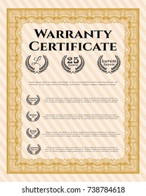 Orange Retro Warranty Certificate template. Cordial design. Customizable, Easy to edit and change colors. Complex background. 