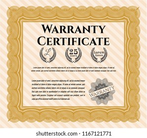 Orange Retro Warranty template. Artistry design. Customizable, Easy to edit and change colors. With guilloche pattern and background. 