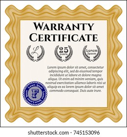 Orange Retro Warranty template. With background. Retro design. Detailed. 