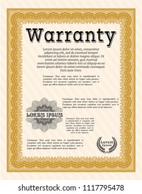 Orange Retro Warranty template. With complex linear background. Modern design. Customizable, Easy to edit and change colors. 