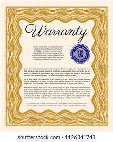 Orange Retro Warranty template. Complex background. Vector illustration. Modern design. 