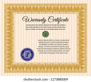 Orange Retro Warranty template. Complex background. Superior design. Customizable, Easy to edit and change colors. 