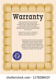 Orange Retro Warranty template. Complex background. Vector illustration. Money Pattern design. 