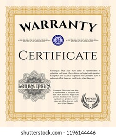 Orange Retro Warranty template. With complex background. Vector illustration. Money design. 