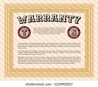 Orange Retro Warranty template. Complex background. Detailed. Perfect design. 
