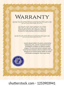 Orange Retro Warranty template. With complex linear background. Detailed. Perfect design. 