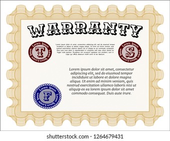 Orange Retro Warranty template. With complex linear background. Excellent design. Vector illustration. 