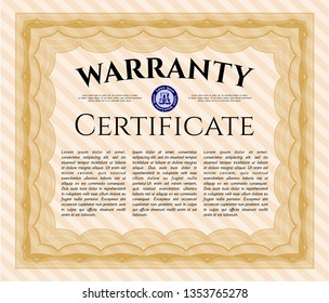 Orange Retro Warranty template. With complex background. Perfect design. Customizable, Easy to edit and change colors. 