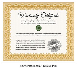Orange Retro Warranty template. Complex background. Detailed. Good design. 