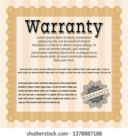 Orange Retro Warranty template. With complex linear background. Vector illustration. Modern design. 