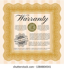 Orange Retro Warranty template. Complex background. Excellent design. Detailed. 