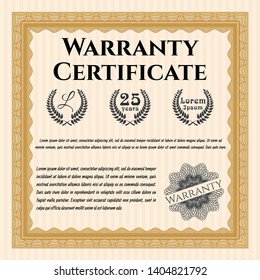 Orange Retro Warranty template. With complex linear background. Modern design. Detailed. 