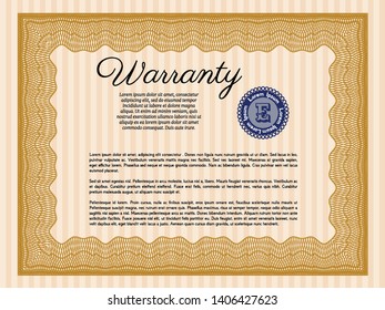 Orange Retro Warranty template. With complex background. Lovely design. Vector illustration. 