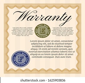 Orange Retro Warranty template. With complex background. Superior design. Detailed. 