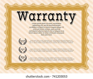 Orange Retro Warranty template. With complex linear background. Customizable, Easy to edit and change colors. Money style design. 