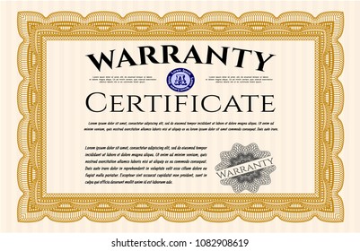  Orange Retro Warranty template. Cordial design. Detailed. With linear background. 