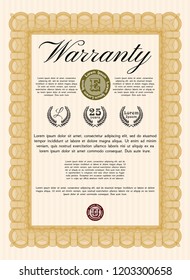 Orange Retro Warranty template. Cordial design. With quality background. Detailed. 