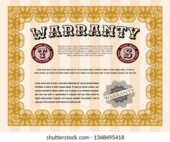 Orange Retro Warranty template. Cordial design. With background. Customizable, Easy to edit and change colors. 