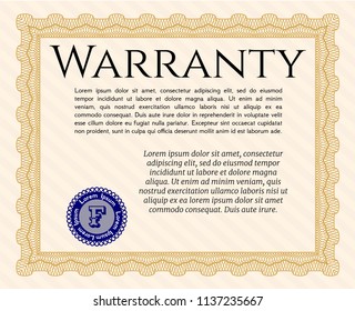 Orange Retro Warranty template. Customizable, Easy to edit and change colors. With guilloche pattern and background. Nice design. 
