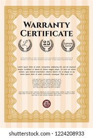 Orange Retro Warranty template. Retro design. Detailed. With complex background. 