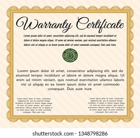 Orange Retro Warranty template. Retro design. Complex background. Detailed. 