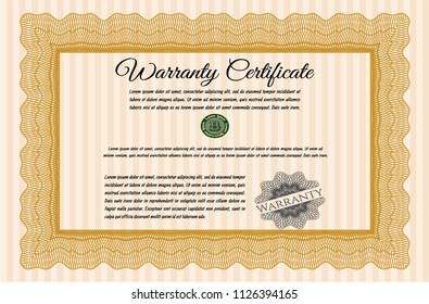Orange Retro Warranty template. Detailed. Printer friendly. Cordial design. 