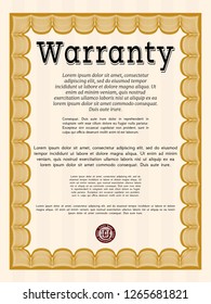 Orange Retro Warranty template. Elegant design. Detailed. With complex linear background. 